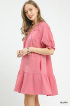 Umgee Blush Cotton Gauze Mini Dress