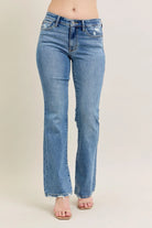 Judy Blue Medium Washed Mid Rise Wash Destroy Hem Bootcut Jeans MD
