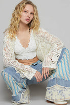 POL Ivory Floral Patch Crochet Open-Front Cardigan Ivory