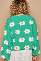 POL Shamrock Daisy Pattern Drop Shoulder Balloon Sleeve Sweater Trendsi