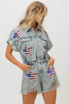 BiBi American Flag Washed Denim Romper