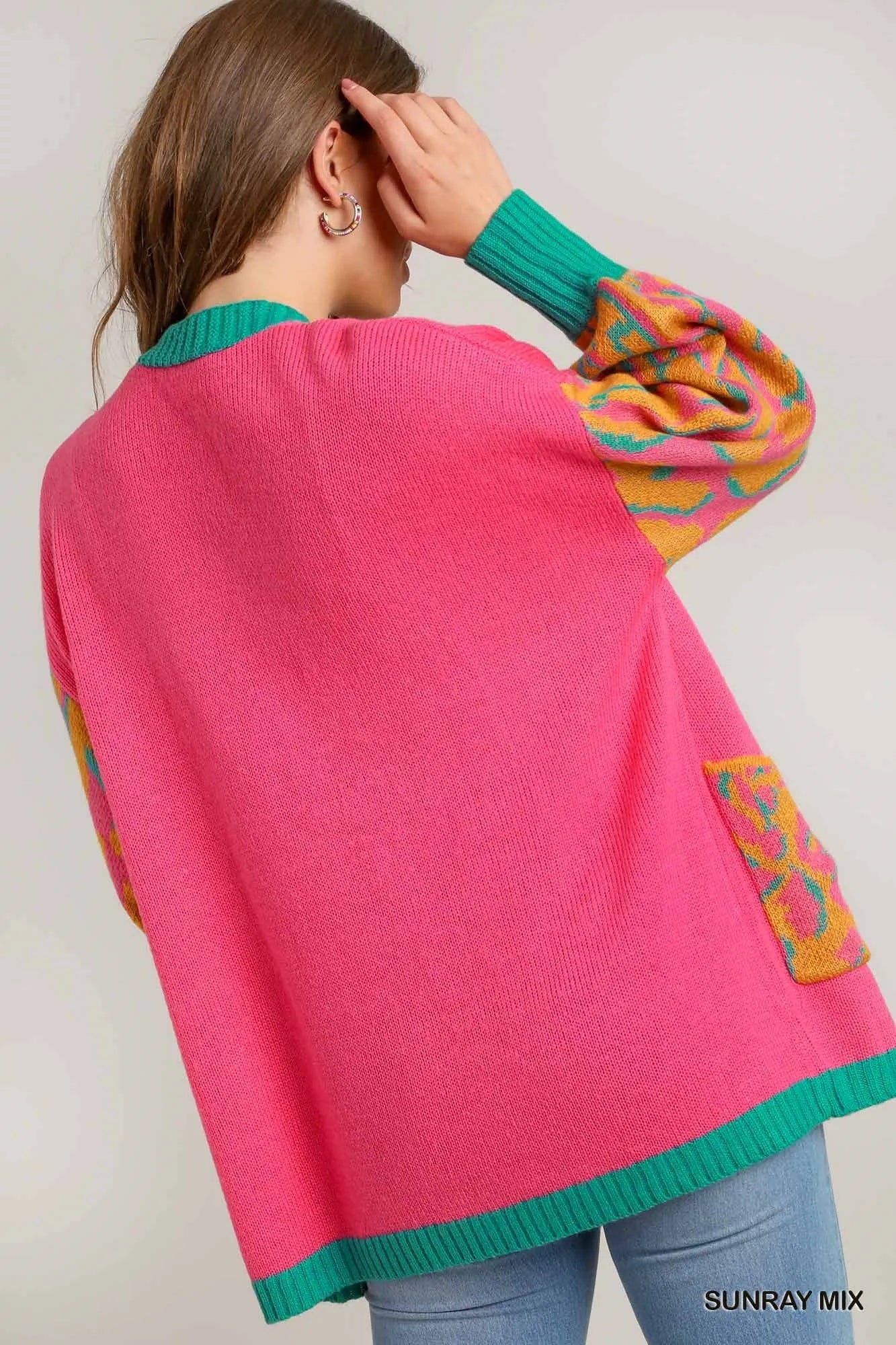 Umgee Sunray Mix Animal Print Open Front Sweater Cardigan