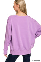 Zenana Bright Lavender Fleece Boat Neck Sweatshirt