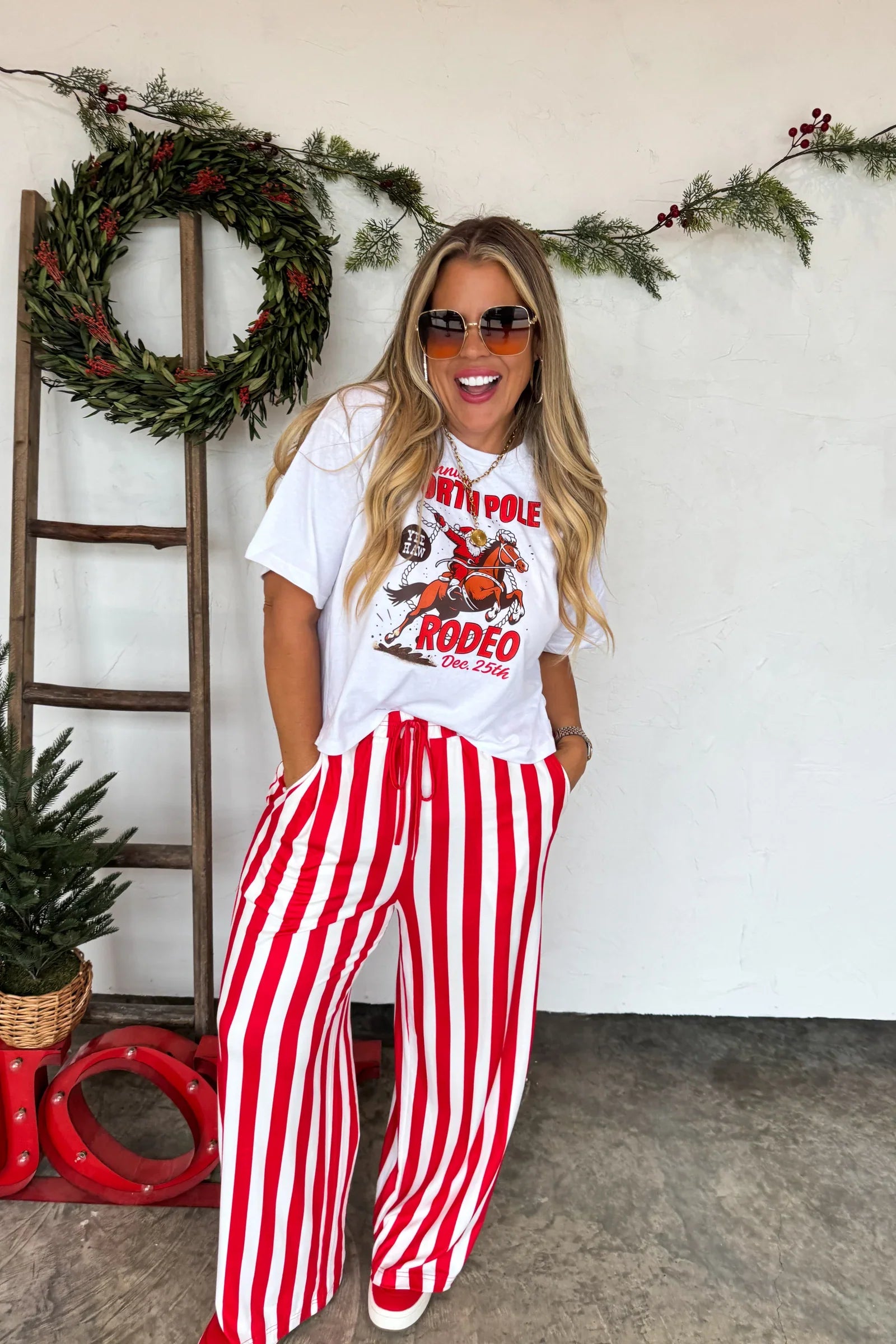 PREORDER: Blakeley Christmas Vertical Vibes Stripe Pants Womens