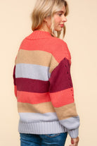 Haptics Rust Multicolor Stripe Cable Knit Mock Neck Sweater Haptics