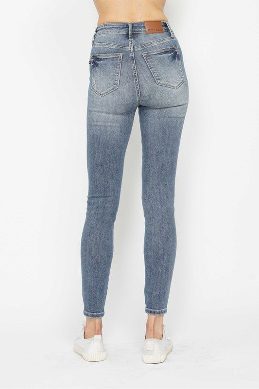 Judy Blue Contrast Washed High Waisted Bye Bye Tummy Control Jeans BoutiqueSimplified