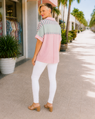 Haptics Can't Control It Collared Color Block Top Womens