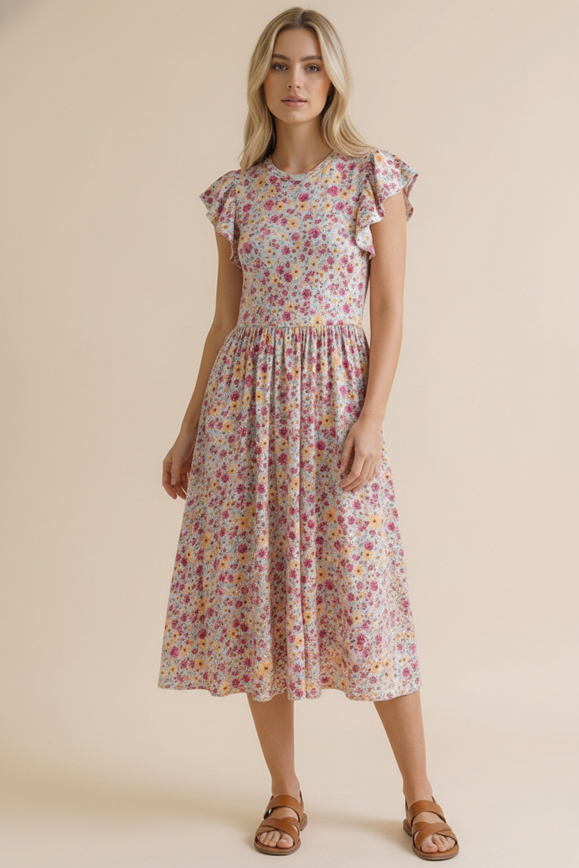 Haptics Flutter Into Spring Floral Buttery Smooth Babydoll Midi Dress