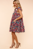 Petal to the Metal Flutter Sleeve Dress in Navy/Coral Womens