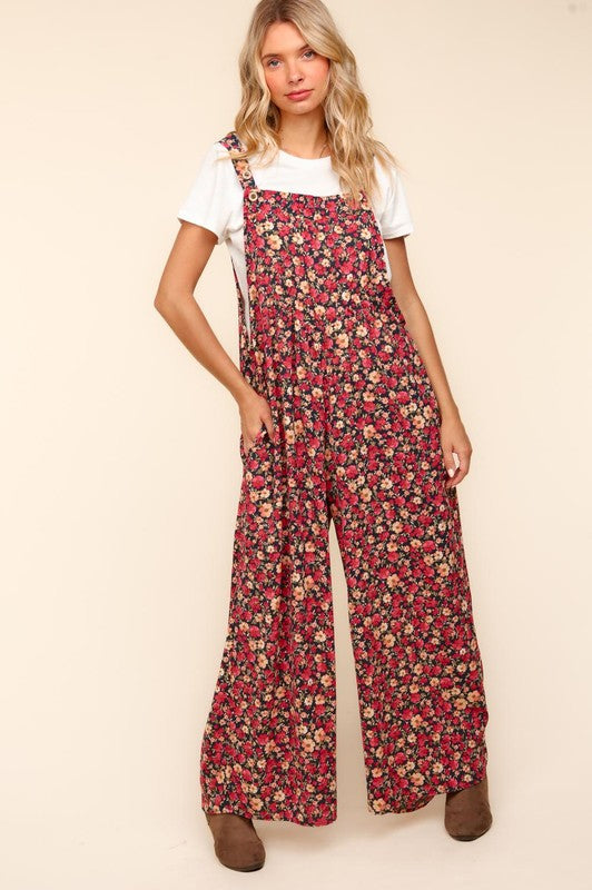 Haptics Stand Out Navy Floral Print Baggy Overall Jumpsuit Haptics