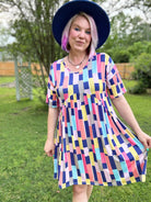 BOMBOM Ruched Color Block Short Sleeve Mini Dress Multicolor Trendsi