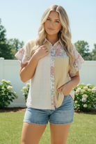 Haptics Pretty Patchwork Floral Button Down Top