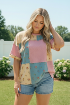 Haptics Patchwork Floral Waffle Knit Top