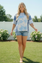 Haptics Blue Toile Mixed Print Oversized Tee