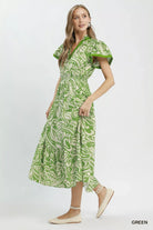 Umgee Green Paisley Print Midi Dress with Side Pockets