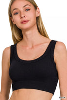 Zenana Black Seamless Ribbed Scoop Neck Cropped Tank BLACK