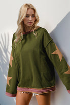 Preorder Double Take (3 Colors)Star Patched Long Sleeve Sweatshirt Moss