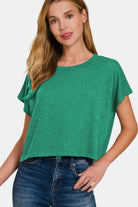 Zenana Kelly Green Round Neck Cropped Short Sleeve T-Shirt Trendsi