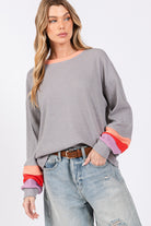 SAGE + FIG Grey Color Block Waffle Knit T-Shirt Trendsi