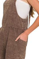 Zenana Brown Washed Double Gauze Tie Back Romper