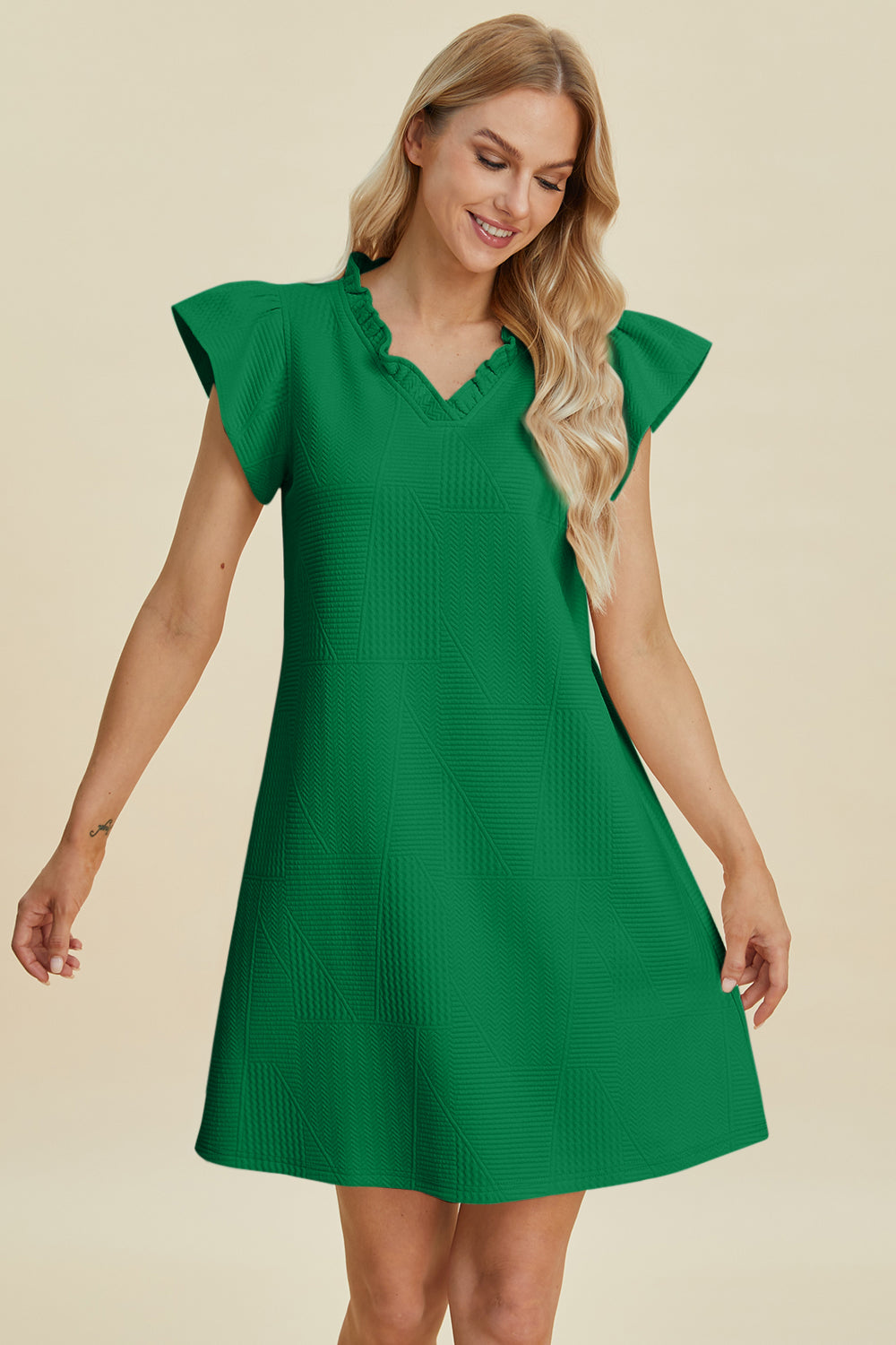 Double Take: 5 Colors Quilted Ruffled V-Neck Cap Sleeve Dress Dresses