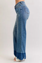 Judy Blue Dark Washed Raw Hem High Waist Column Straight Jeans