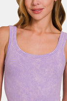 Zenana Lavender Stone Washed Ribbed Scoop Neck Tank Top