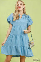 Umgee Peri Blue Puff Sleeve Tiered Babydoll Dress PERI BLUE