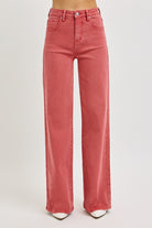 RISEN High Rise Tummy Control Wide Leg Jeans in Brick Trendsi