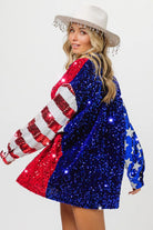 BiBi American Flag Sequin Snap Down Shirt