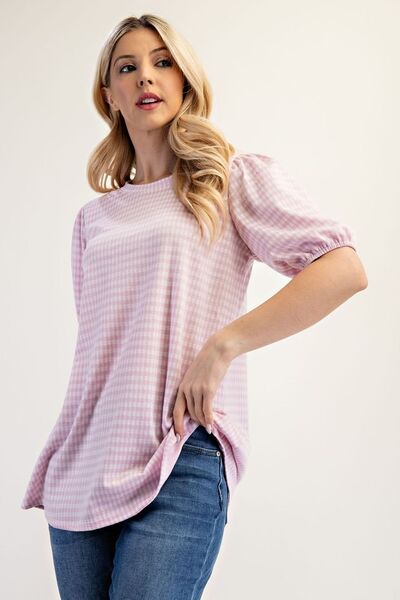 Celeste Gingham Print Top With Puff Sleeves Plus Size