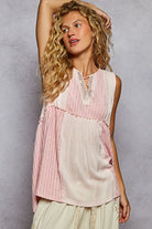 POL Pink Lace Trim Two-Tone Babydoll Tank with Pintuck Detail