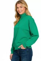 Zenana Kelly Green Scuba Half Zip Pullover Sweatshirt