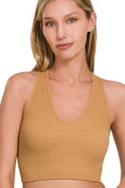 Zenana Dark Brush Seamless Ribbed Cropped Racerback Tank Top DK BRUSH