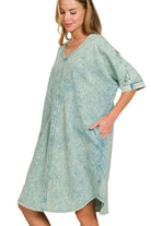 Zenana Ash Blue Acid-washed French Terry Tee Shirt Dress