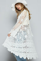 POL White Crochet Open Front Long Sleeve Longline Cardigan