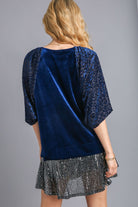 Umgee Navy Velvet Round Neck Leopard Balloon Sleeve Blouse Shirts & Tops