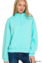 Zenana Mint Sky Scuba Half Zip Pullover Sweatshirt MINT SKY