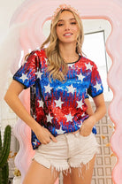 BiBi Red & Navy American Theme Star Pattern Sequin Top