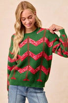 BiBi Hunter Green & Ref Christmas Theme Chevron Sequins Detail Sweater