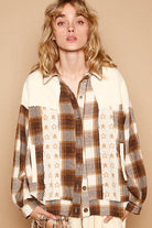 POL Plaid & Star Patchwork Contrast Long Sleeve Shacket Shirts & Tops