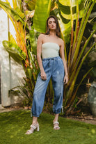 BiBi Striped Tape Details With Bow Tied Point Elastic Waist Jeans