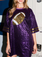 Preorder Game Day Sequin Football Round Neck Half Sleeve Oversized Top Trendsi