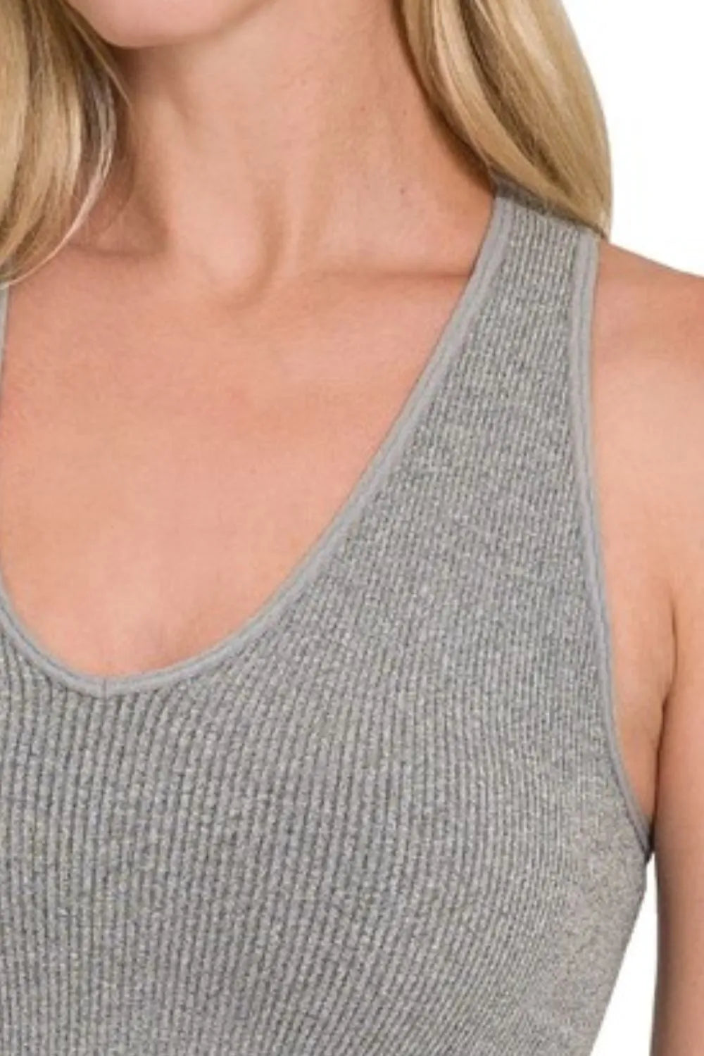 Zenana Heather Gray Seamless Ribbed Cropped Racerback Tank Top