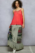 POL Sage Printed Patchwork Embroidered Ruffled Skirt