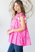 Heimish Fuchsia Tiered Leopard Round Neck Blouse with Ruffled Detail