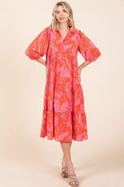 Mittoshop Coral Tiered Printed Collared Neck Midi Dress