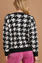 Umgee Black Houndstooth Round Neck Sweater