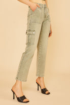 Annie Wear Sage Washed Straight Leg Stretch Jeans with Cargo Pockets