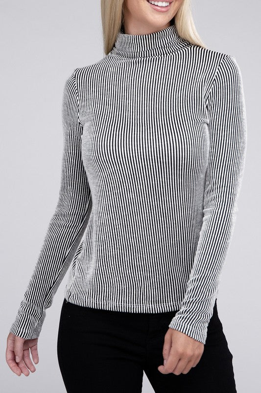 Zenana Ribbed Turtle Neck Long Sleeve Top BLACK